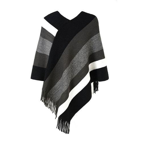 Warme Gestreepte Dames Poncho