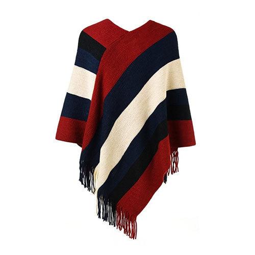 Warme Gestreepte Dames Poncho
