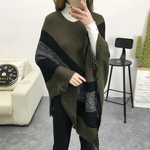 Warme Gestreepte Dames Poncho