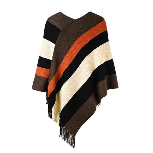 Warme Gestreepte Dames Poncho