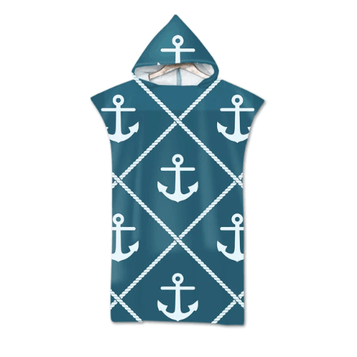 Blauwe Strandponcho met Capuchon