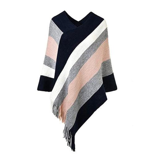 Warme Gestreepte Dames Poncho