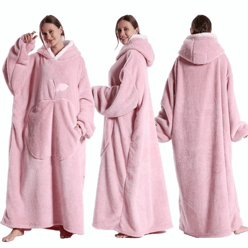 Deken Poncho Fleece Dames met Capuchon