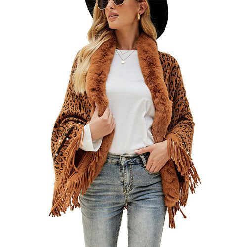 Dames Poncho Luipaard Kasjmier