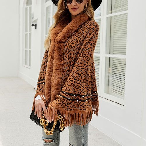Dames Poncho Luipaard Kasjmier
