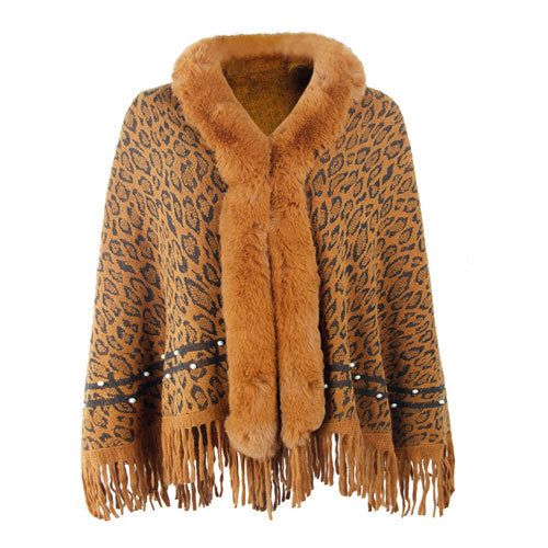 Dames Poncho Luipaard Kasjmier