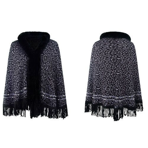 Dames Poncho Luipaard Kasjmier