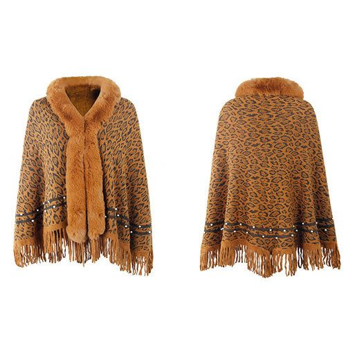 Dames Poncho Luipaard Kasjmier