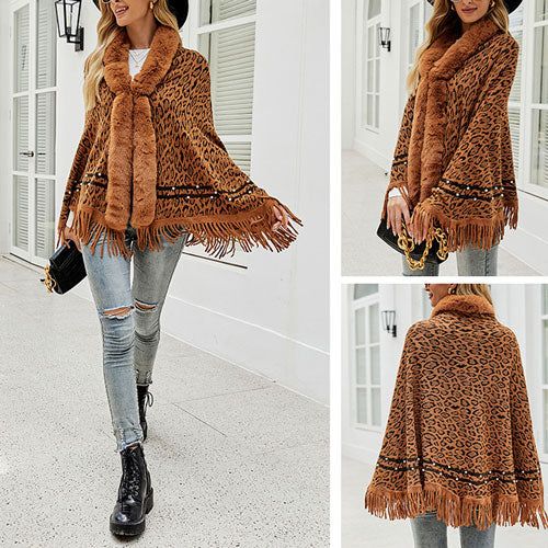 Dames Poncho Luipaard Kasjmier