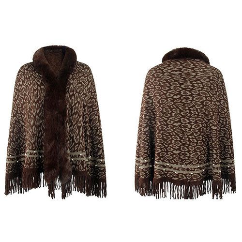 Dames Poncho Luipaard Kasjmier