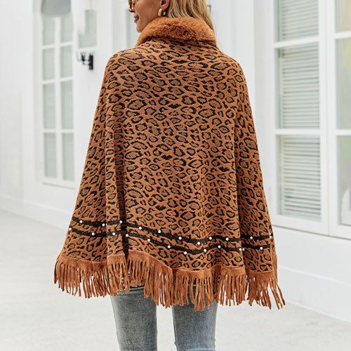 Dames Poncho Luipaard Kasjmier
