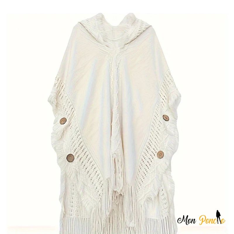 Witte Kabelgebreide Poncho met Capuchon Herfst-Winter