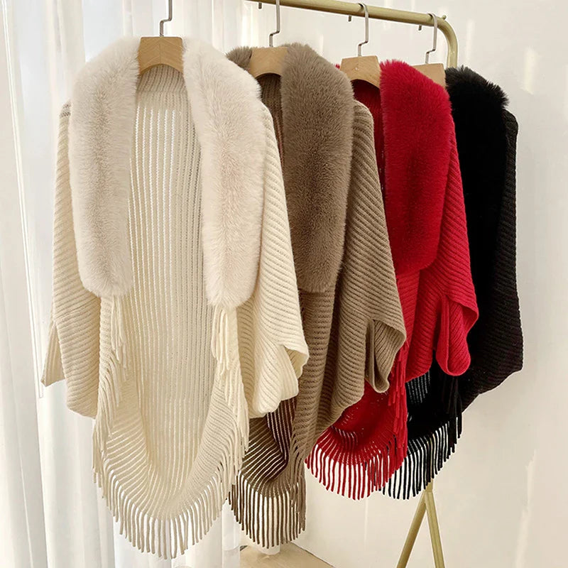 Poncho Cardigan Dik Gebreid Open Voorkant