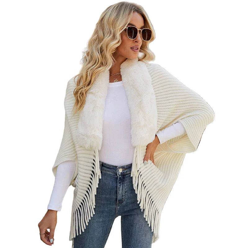 Poncho Cardigan Dik Gebreid Open Voorkant