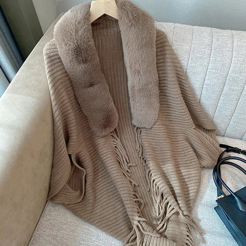 Poncho Cardigan Dik Gebreid Open Voorkant