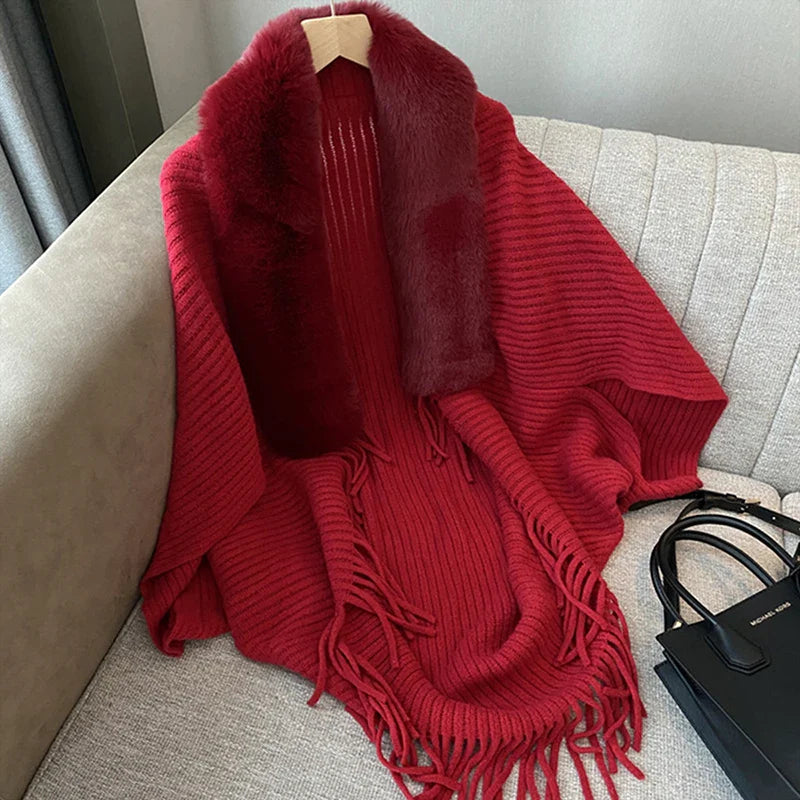 Poncho Cardigan Dik Gebreid Open Voorkant