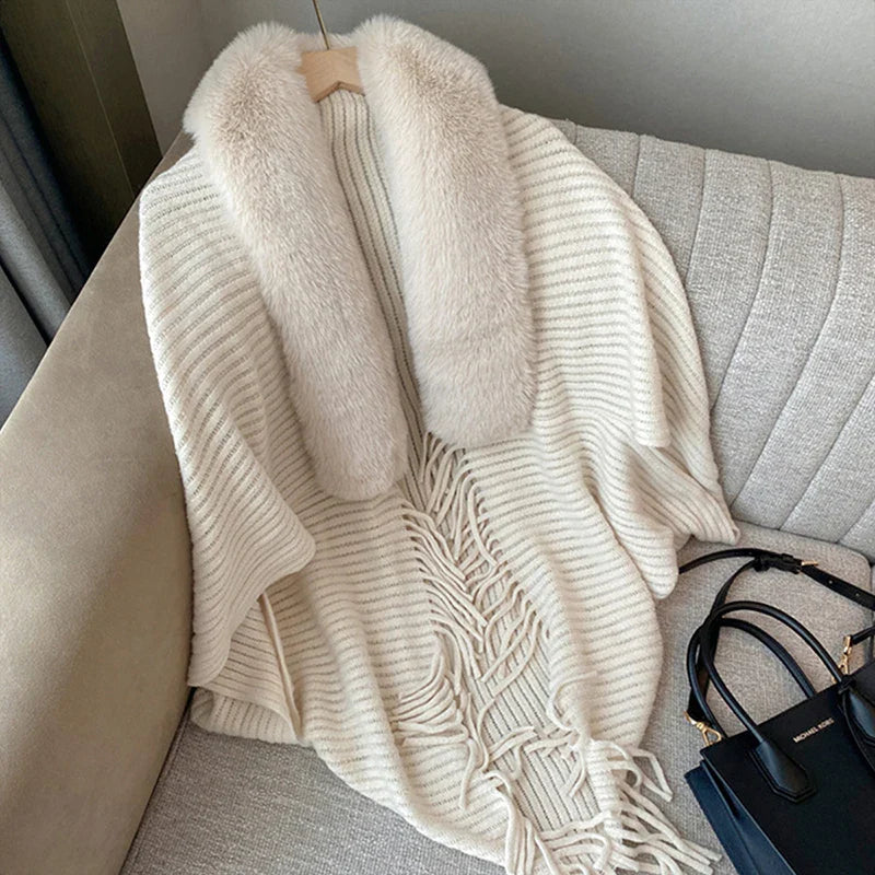 Poncho Cardigan Dik Gebreid Open Voorkant