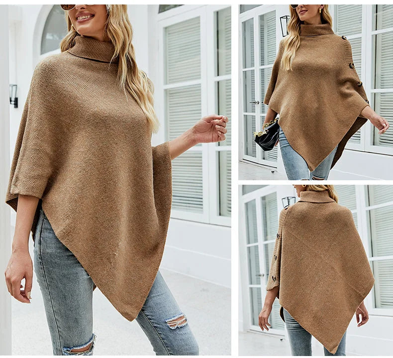 Asymmetrische Poncho met Col en Vleermuismouwen