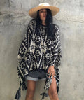 Poncho Azteken Geometrische Motieven Zwart Wit