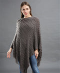 Pailletten Poncho Asymmetrisch Gebreid met Lange Franjes