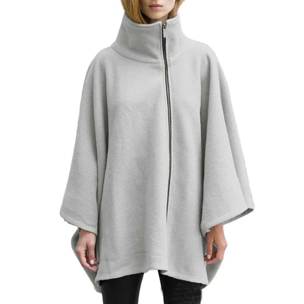 Winter Fleece Poncho met Opstaande Kraag Ruime Snit