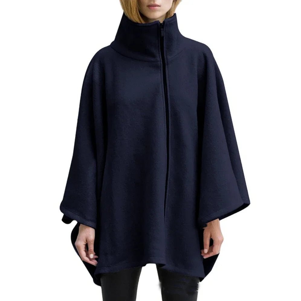 Winter Fleece Poncho met Opstaande Kraag Ruime Snit