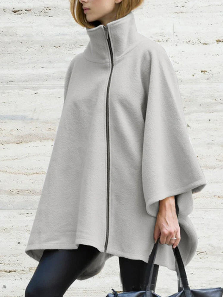 Winter Fleece Poncho met Opstaande Kraag Ruime Snit