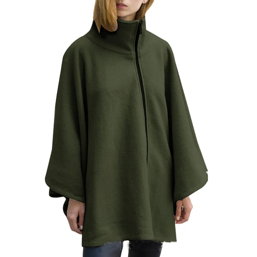 Winter Fleece Poncho met Opstaande Kraag Ruime Snit