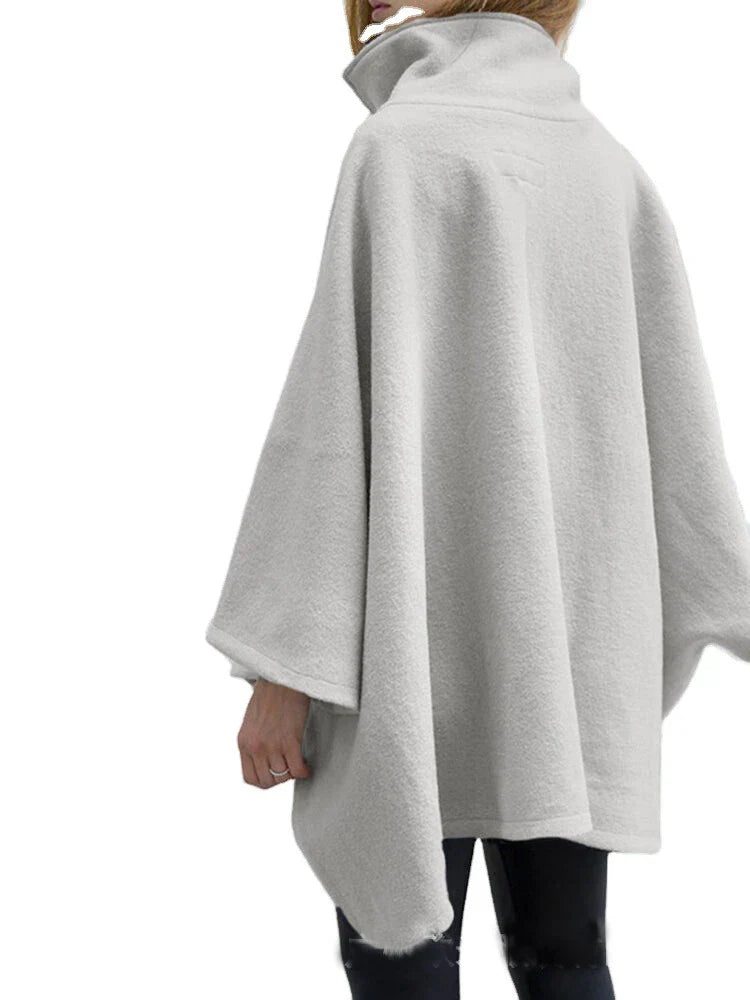 Winter Fleece Poncho met Opstaande Kraag Ruime Snit