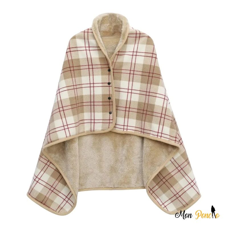 Draagbare Omkeerbare Fleece Poncho Ruiten Beige Bruin