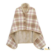Draagbare Omkeerbare Fleece Poncho Ruiten Beige Bruin