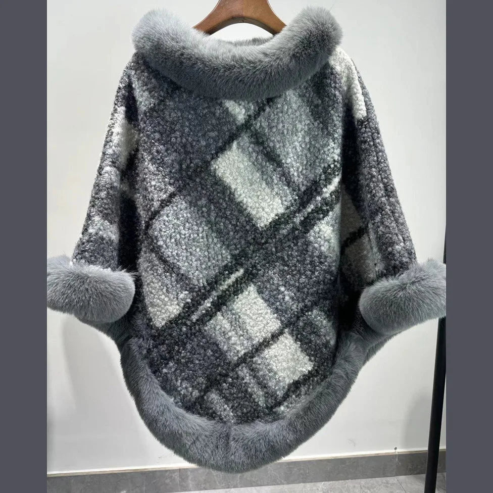 Dames Poncho Jacquard Gebreid met Bont Winter