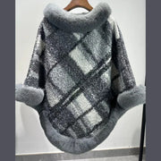 Dames Poncho Jacquard Gebreid met Bont Winter