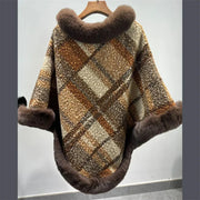 Dames Poncho Jacquard Gebreid met Bont Winter