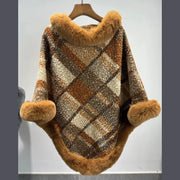 Dames Poncho Jacquard Gebreid met Bont Winter