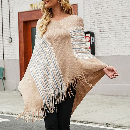 Etnische Poncho met Franje