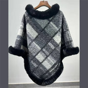 Dames Poncho Jacquard Gebreid met Bont Winter