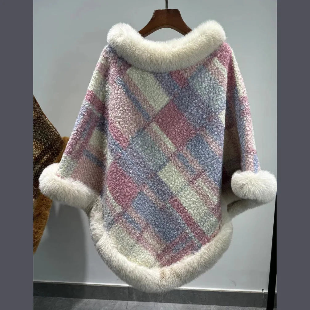 Dames Poncho Jacquard Gebreid met Bont Winter