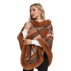 Dames Poncho Jacquard Gebreid met Bont Winter