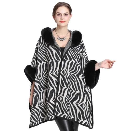 Dames Poncho met Bontkraag en Bontmouwen