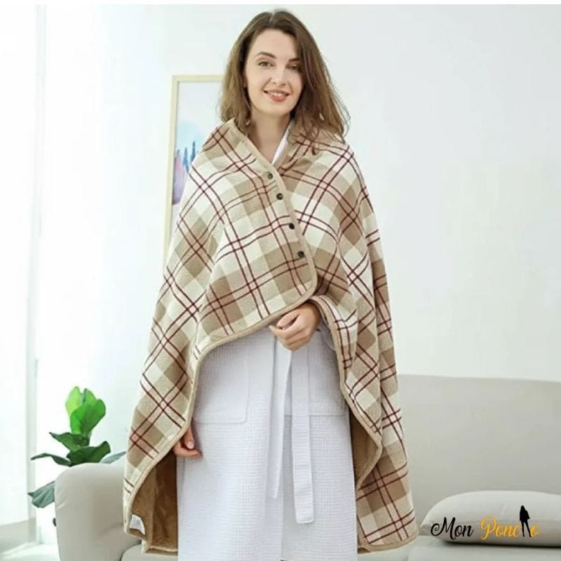 Draagbare Omkeerbare Fleece Poncho Ruiten Beige Bruin