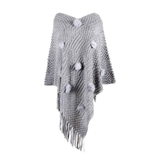 Fijne Dames Poncho met Pompons