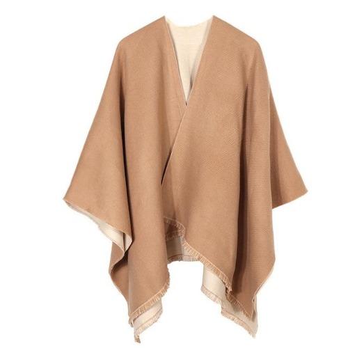 Tweekleurige Dames Poncho Kasjmier