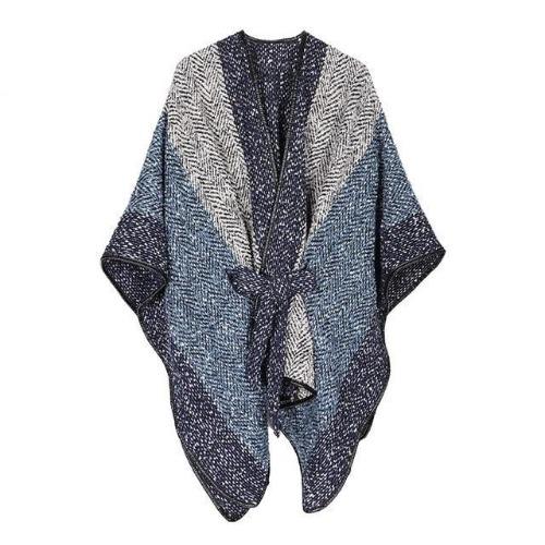Dames Poncho Kasjmier met Gebreide Wolmotieven