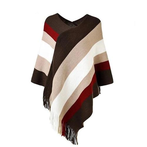 Warme Gestreepte Dames Poncho