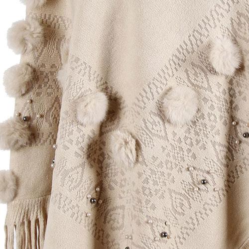 Dames Poncho met Pompons Katoen
