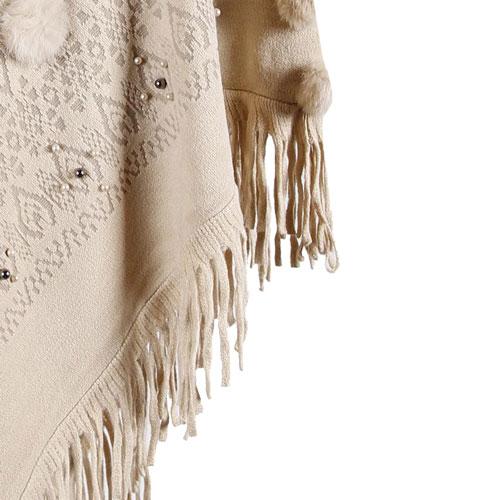 Dames Poncho met Pompons Katoen