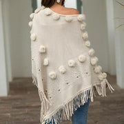Dames Poncho met Pompons Katoen