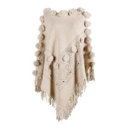 Dames Poncho met Pompons Katoen