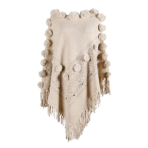 Dames Poncho met Pompons Katoen